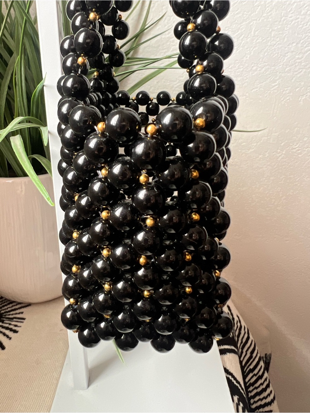 Lovers + Friends Black Meggy Beaded Mini Tote with Gold Accents - Picture 3 of 7